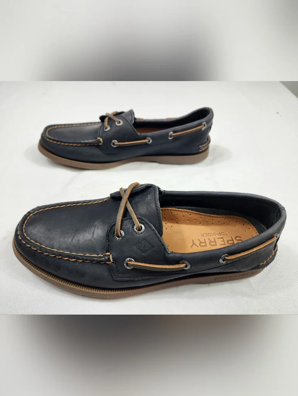 Sperry Topsider Men's 7 M Black Leather Slip On Boat Shoes Non Marking NEW